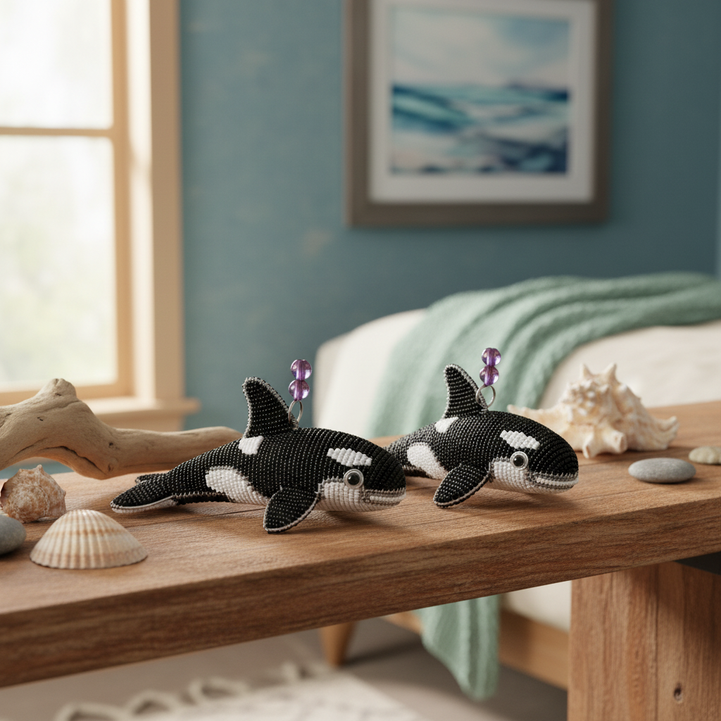 Orca Baby Beaded Figurine – Set of 2 | Handcrafted Glass & Acrylic Bead Sculpture