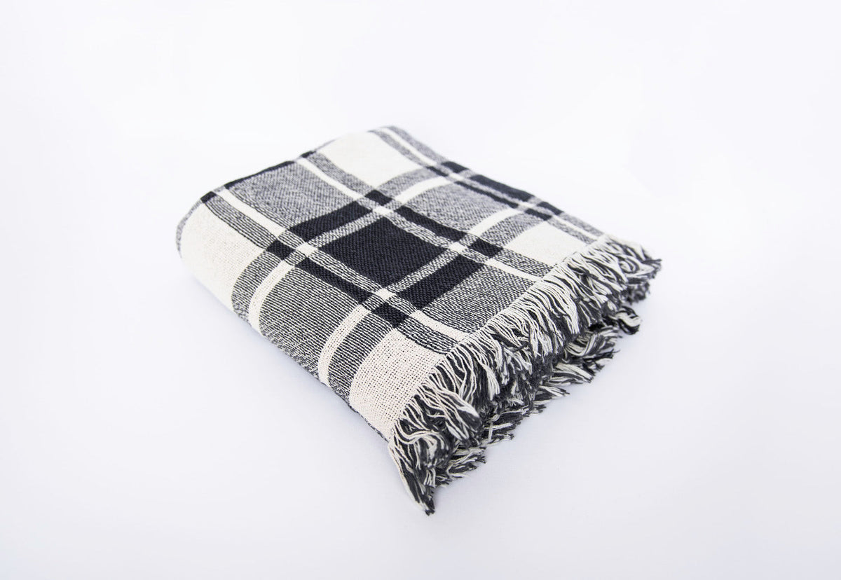 Black and White Plaid Jacquard Woven Throw
