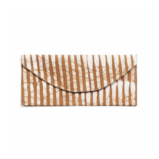 Oak Brown Stripes Cotton Wax Block Printed Envelope Pouch
