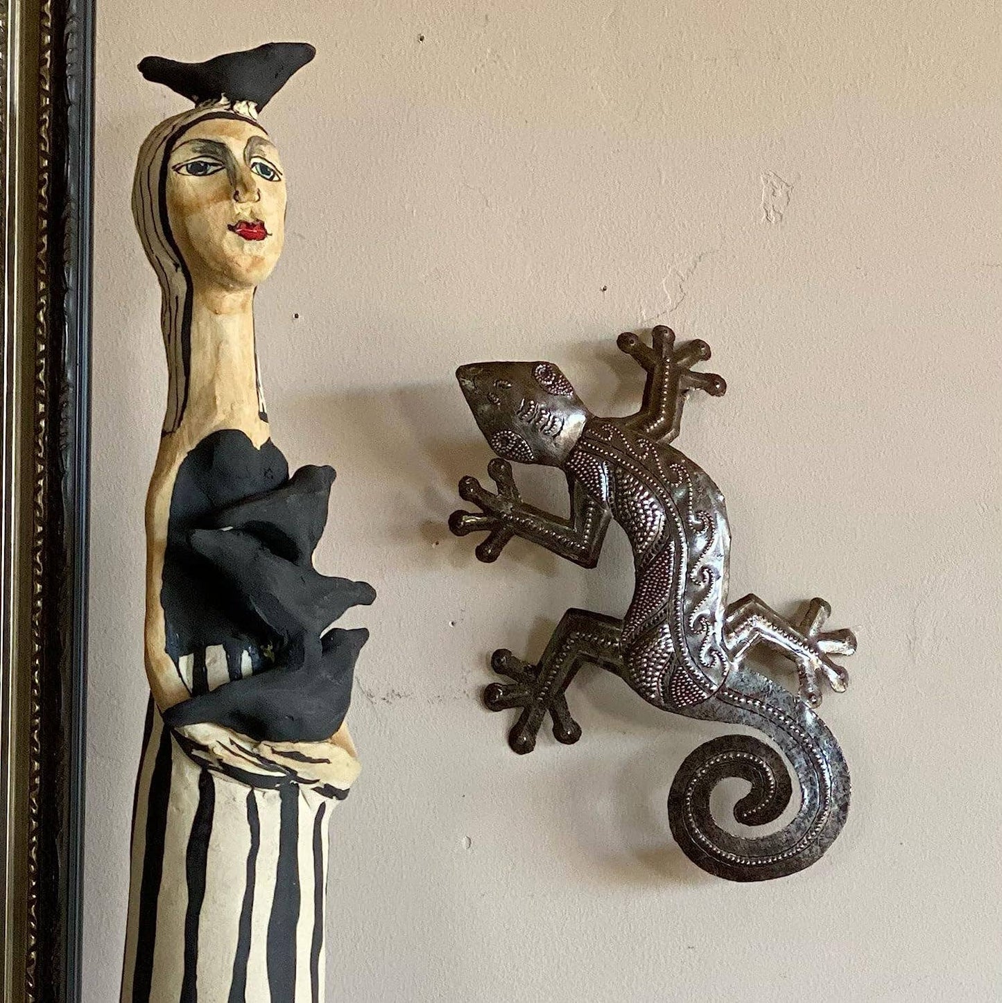 Geckos, Handmade From Recycled Steel Drum Barrels 8" x 6"