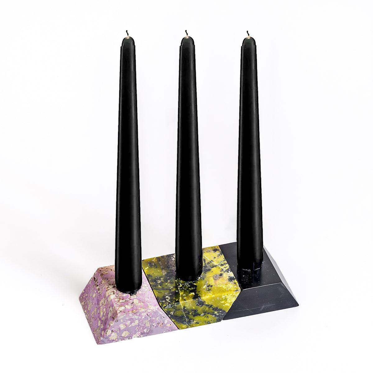 Triangle Gemstone puzzle  / 3piece candelabra - Lila Black