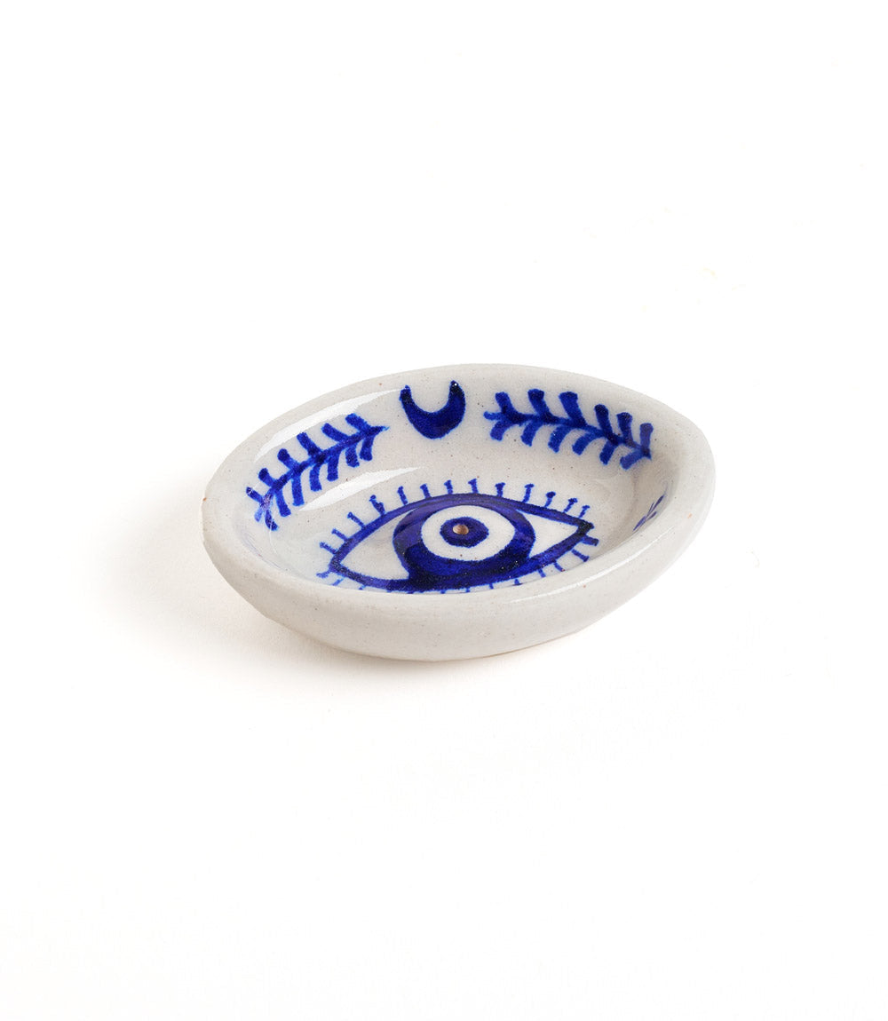 Lalita Evil Eye Trinket Dish Incense Holder - Hand Painted Ceramic