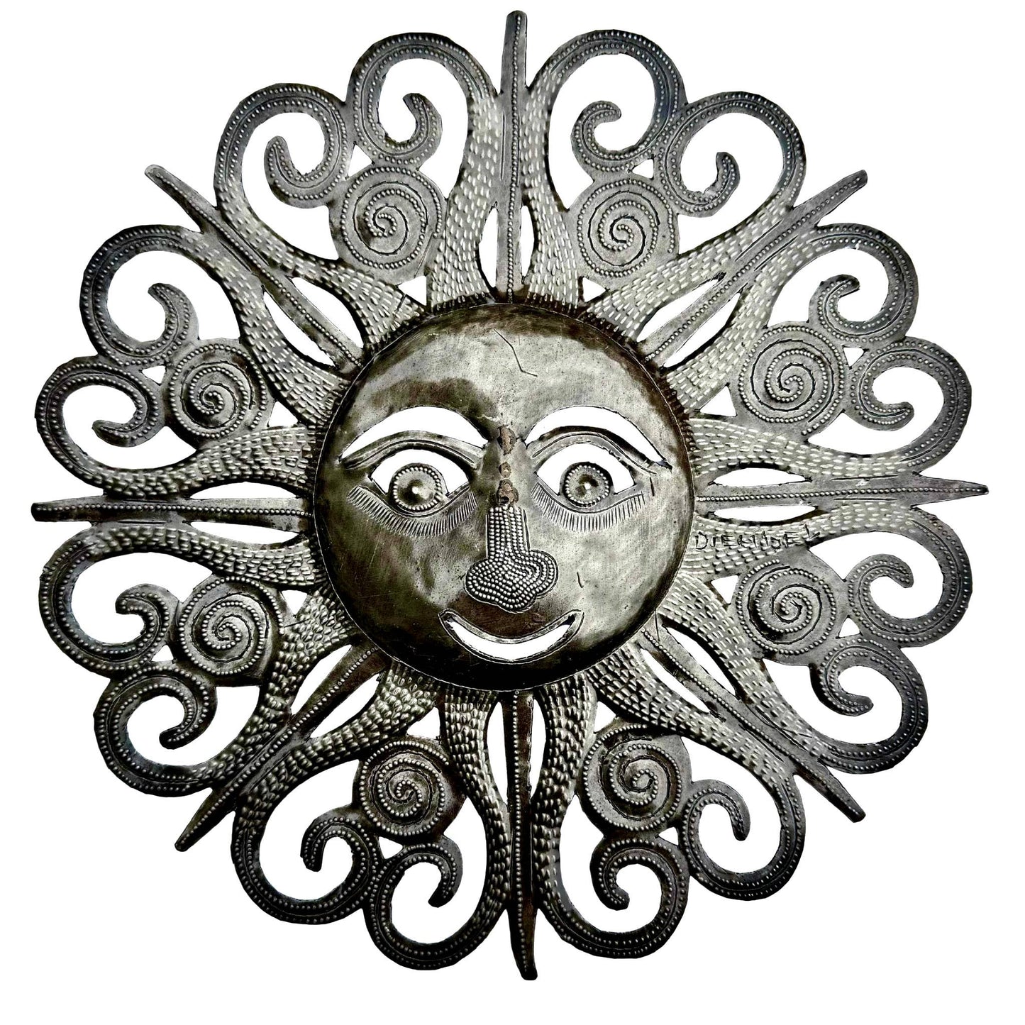 Haitian Metal Sun Face Wall Art 10x10 Hand Chiseled Recycled