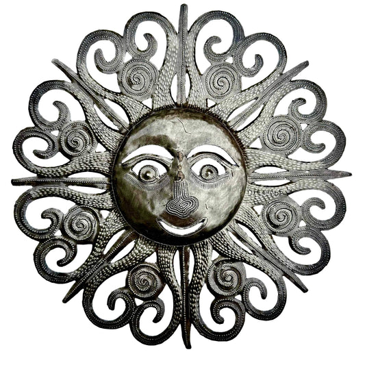 Haitian Metal Sun Face Wall Art 10x10 Hand Chiseled Recycled