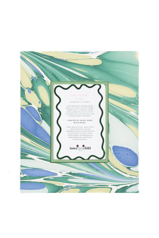Hand-Marbled Large Wall Picture Frame in Green & Blue, 5x7