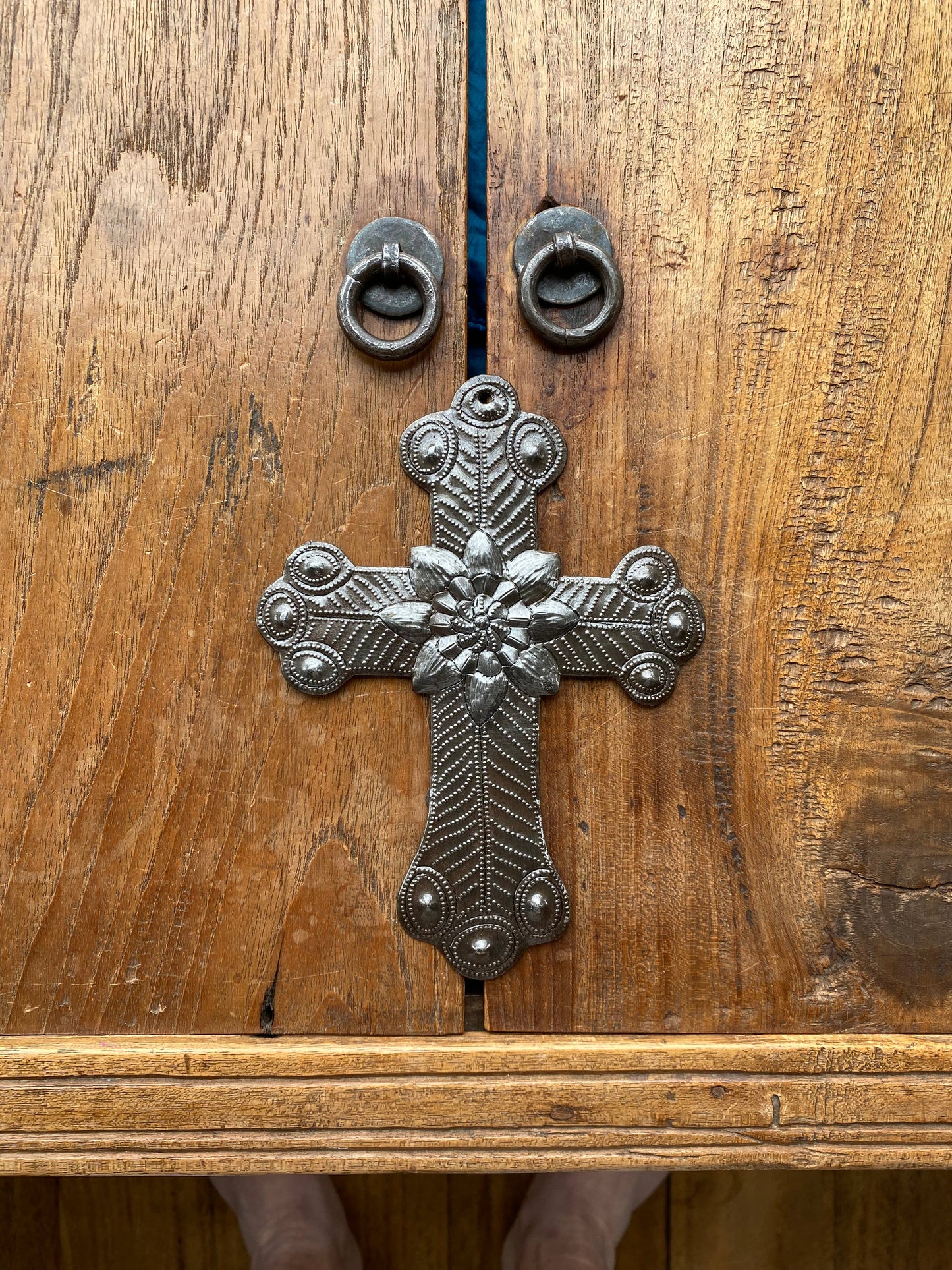 Recycled Metal Cross, Milagro, Upcycled Art  5" x 7"