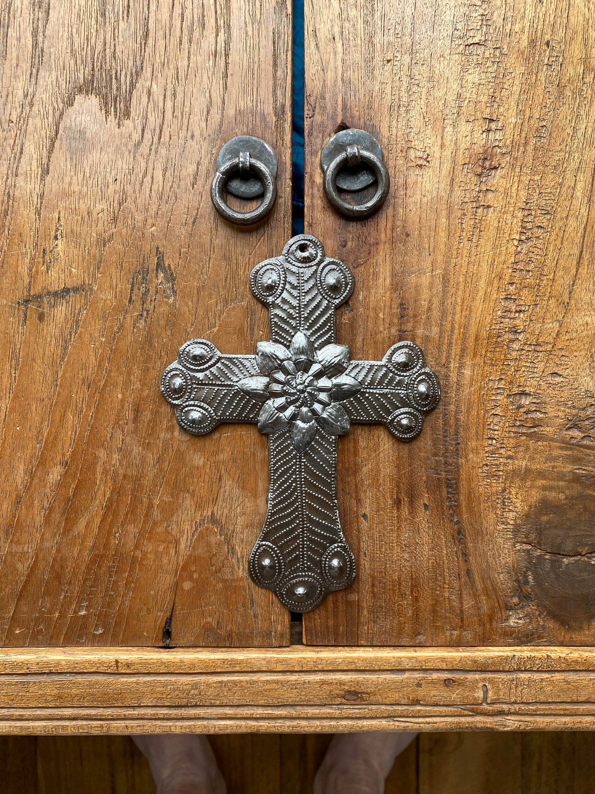 Recycled Metal Cross, Milagro, Upcycled Art  5" x 7"
