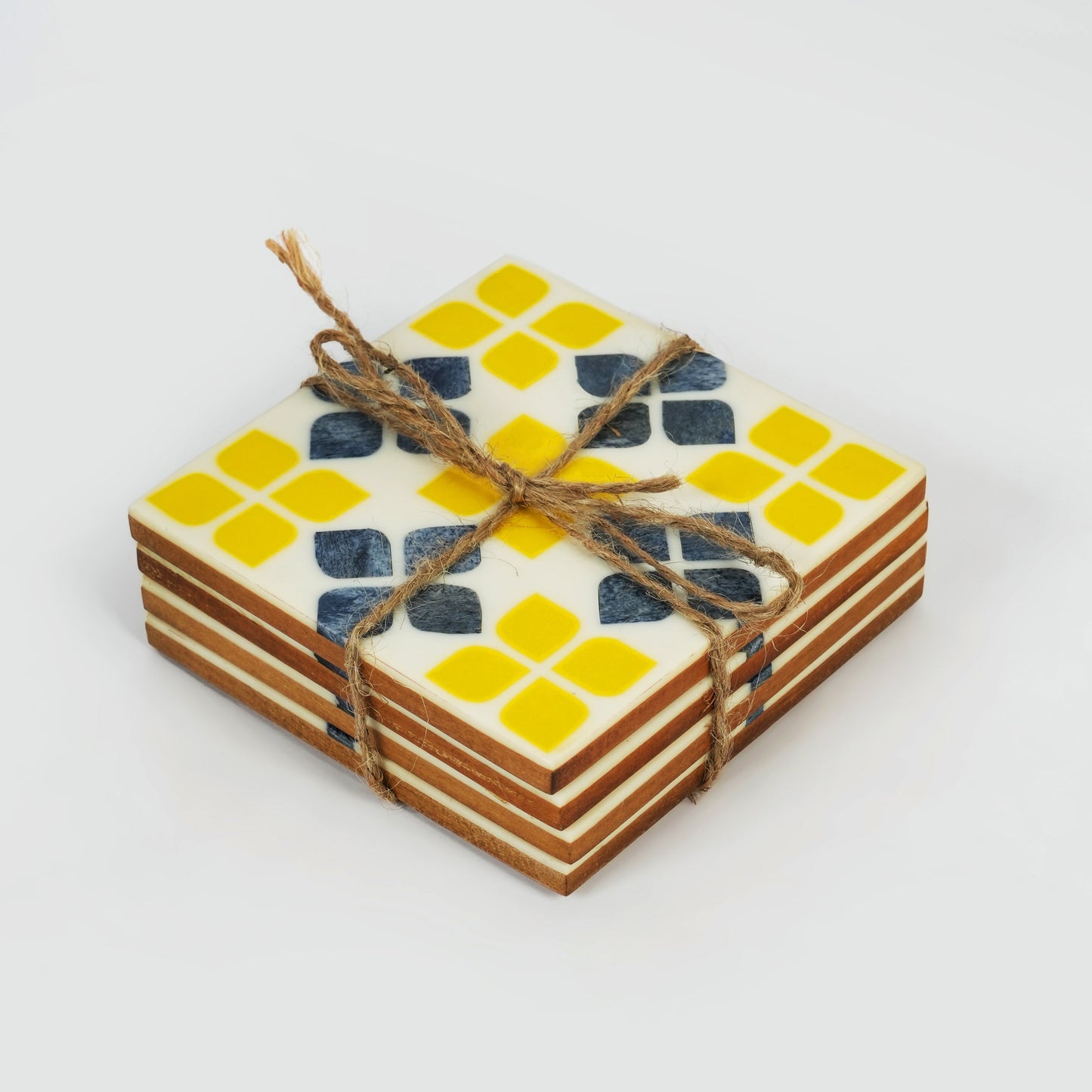 Marigold Mosaic Bone Inlay Coasters – Set of 4