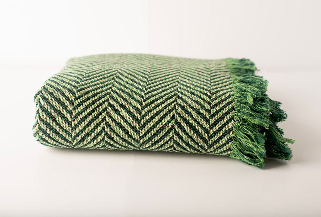 Green Herringbone Jacquard Woven Throw