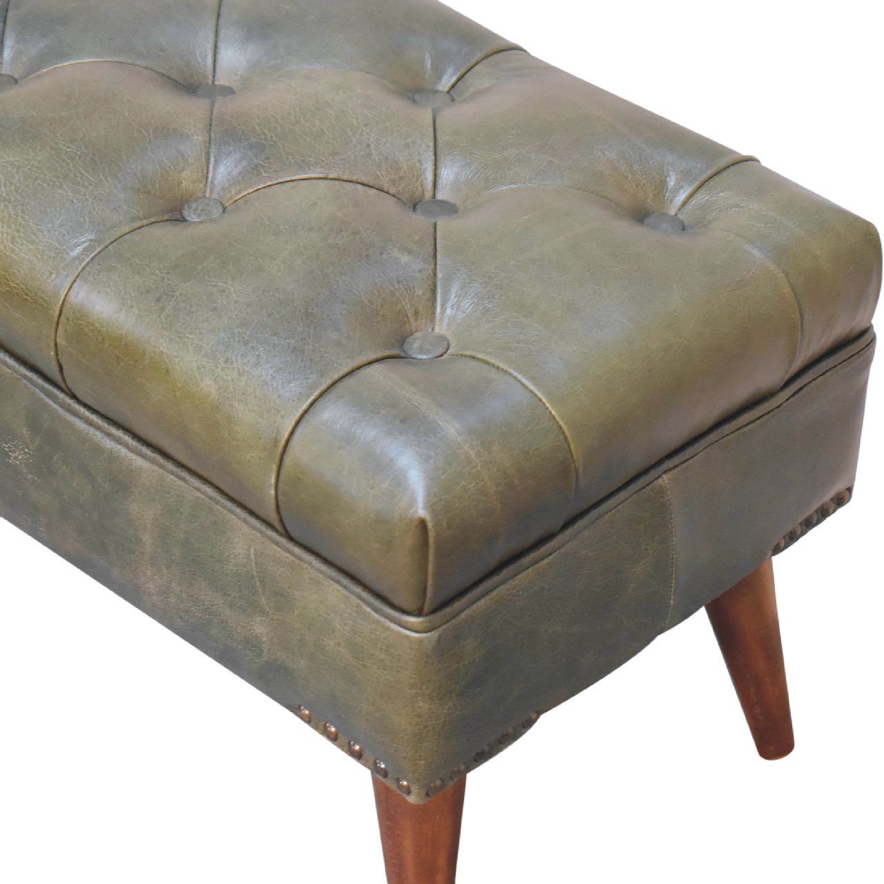 Solid Wood Harbour Leather Upholstered Bench