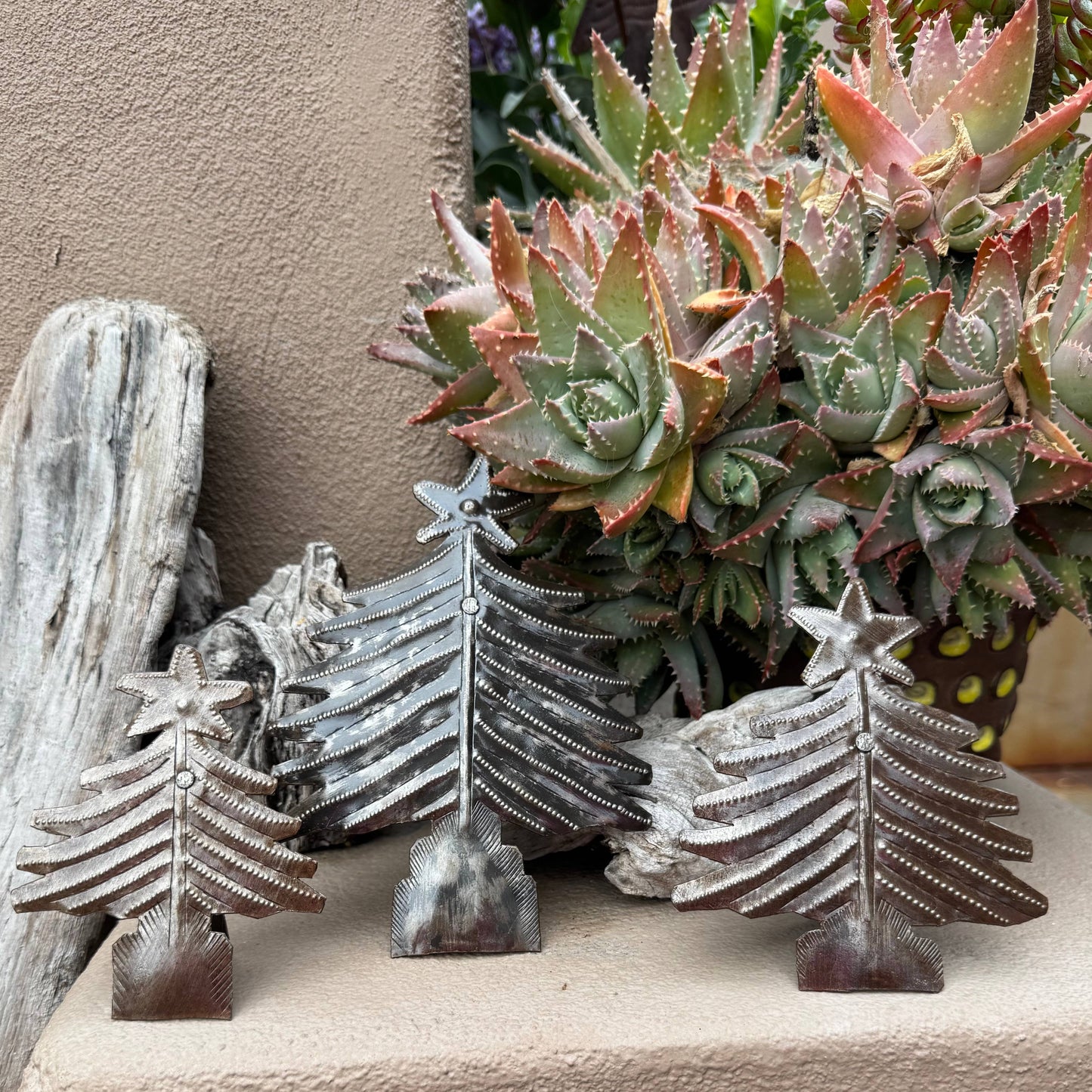 Metal Christmas Trees, Set of 3, Holiday Table Top Decor