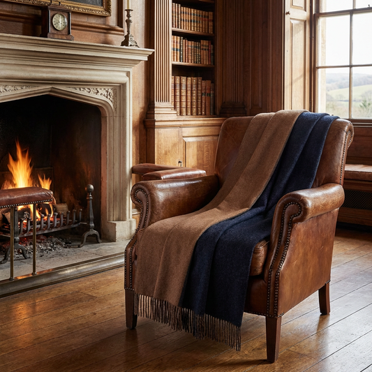 Highland Tweeds Reversible Double Cloth Throw - Charcoal/Camel
