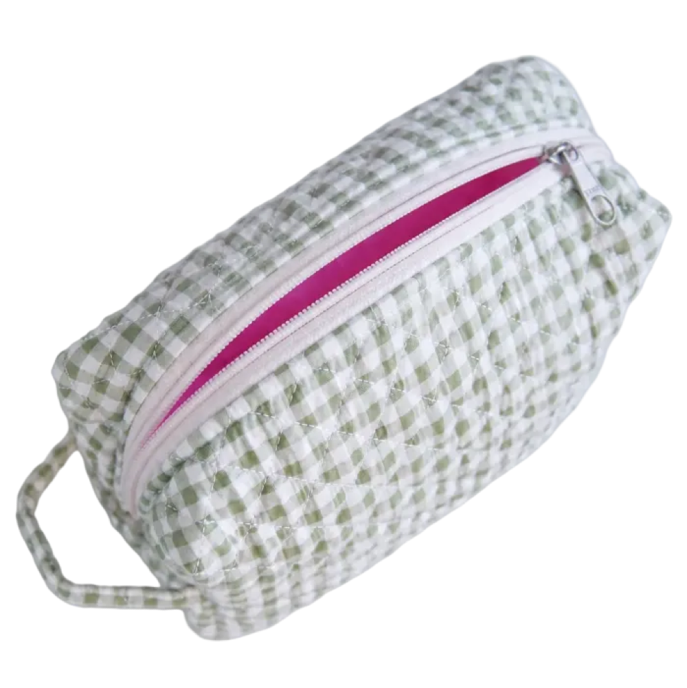 Gingham Matcha Make-up Pouch - Large