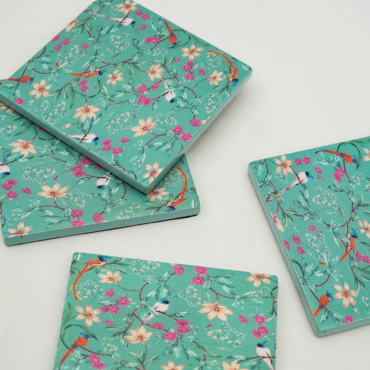 Aqua Flora Enamel Coasters, Set of 4