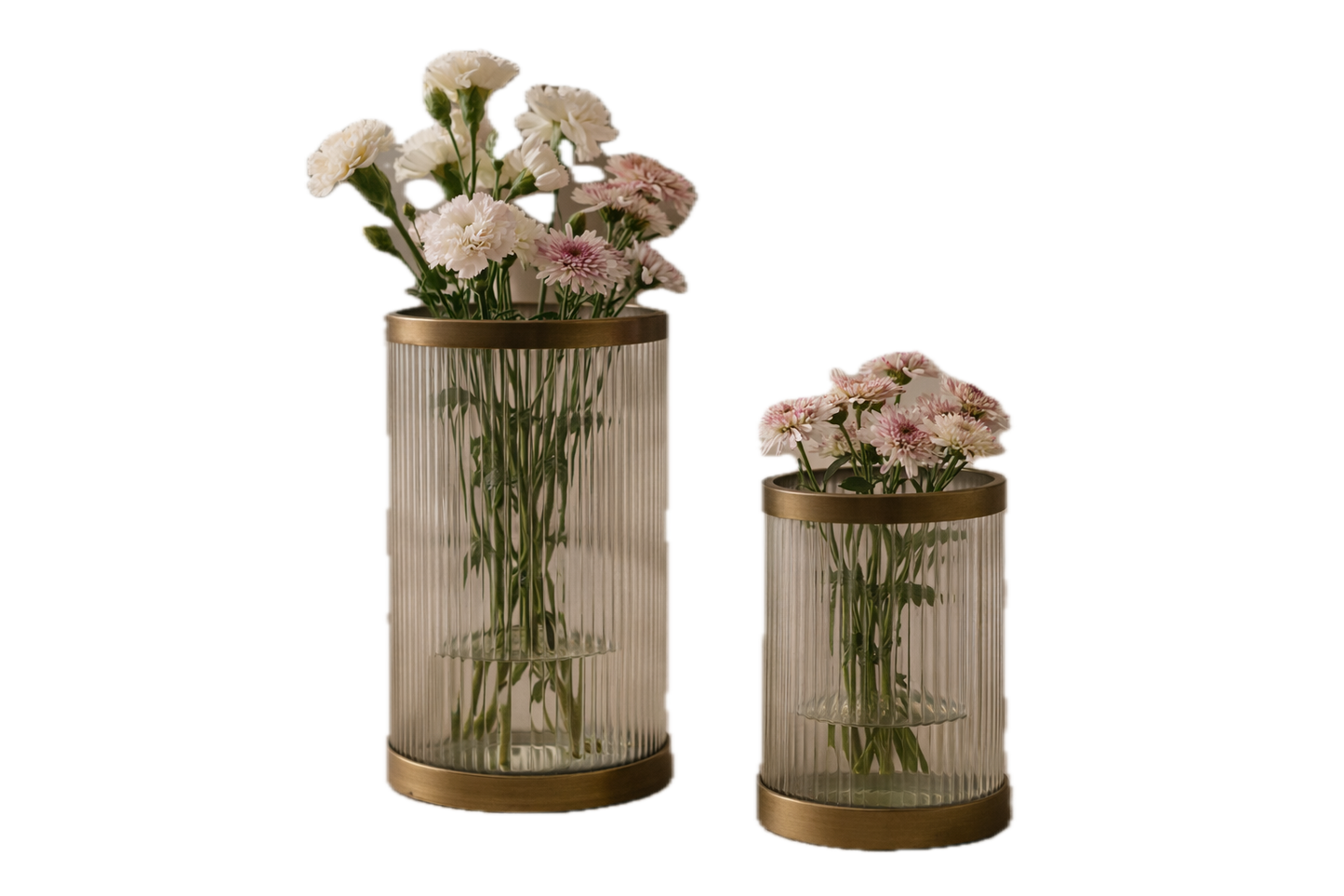Raíz Studio Vetra Hurricane Holder with Ribbed Glass & Antique Brass Base