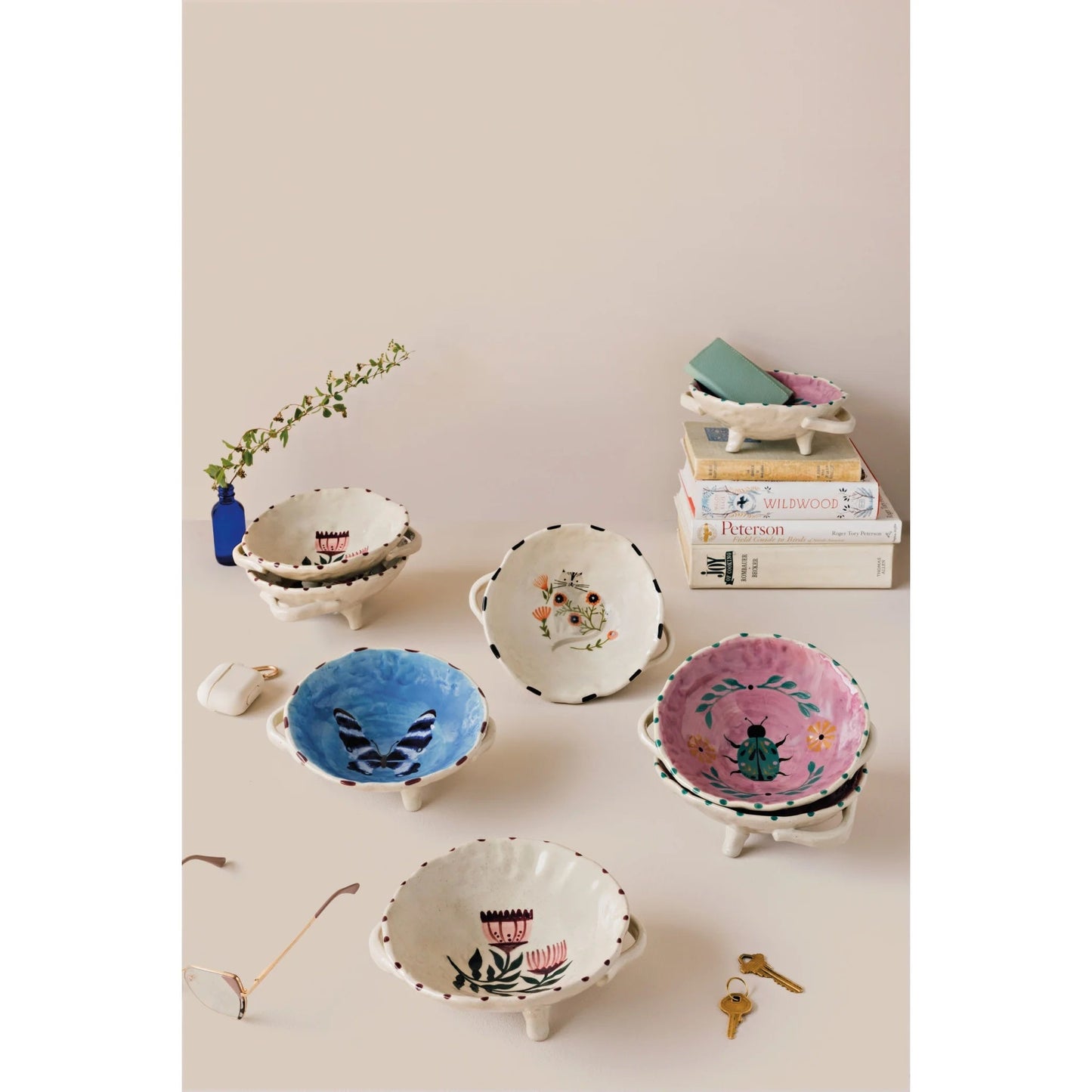 Set of 2 Catbloom Footed Bowl