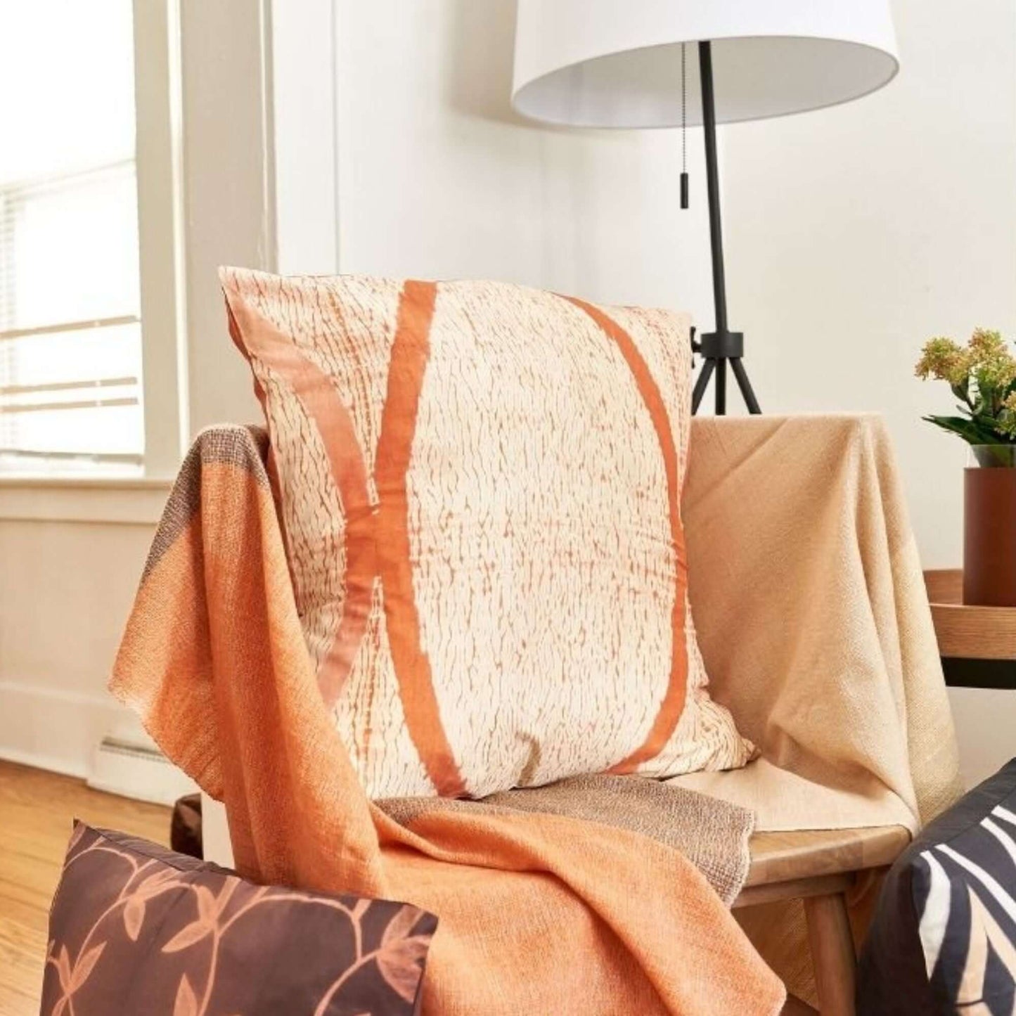 Arc Coral Hand Crafted Shibori Print Mulberry Silk Pillow