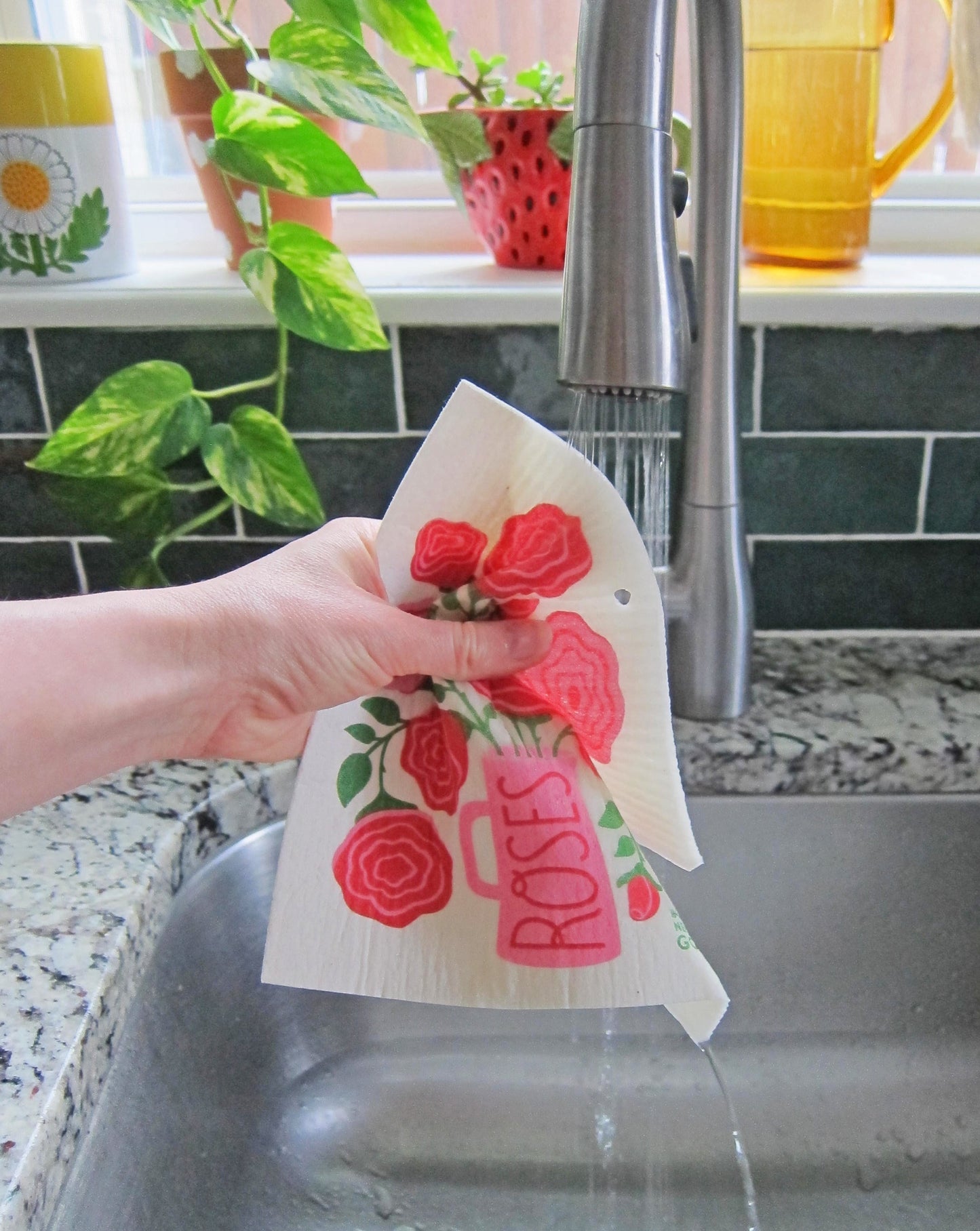 Roses Dish Towel + Sponge Cloth Gift Set