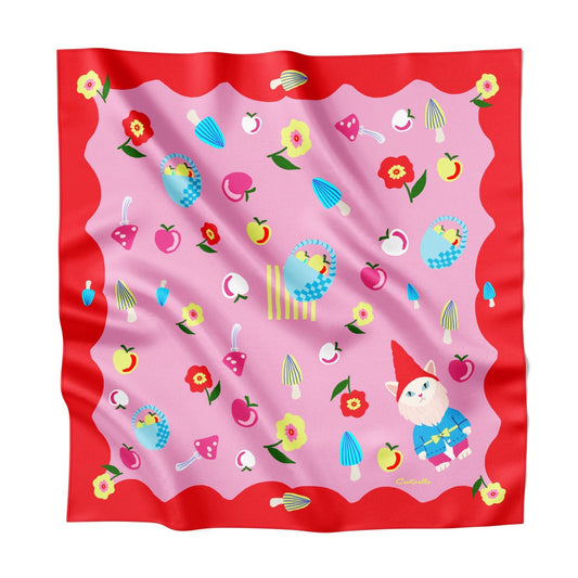 Cat Garden Gnome Silk Medium Square Scarf
