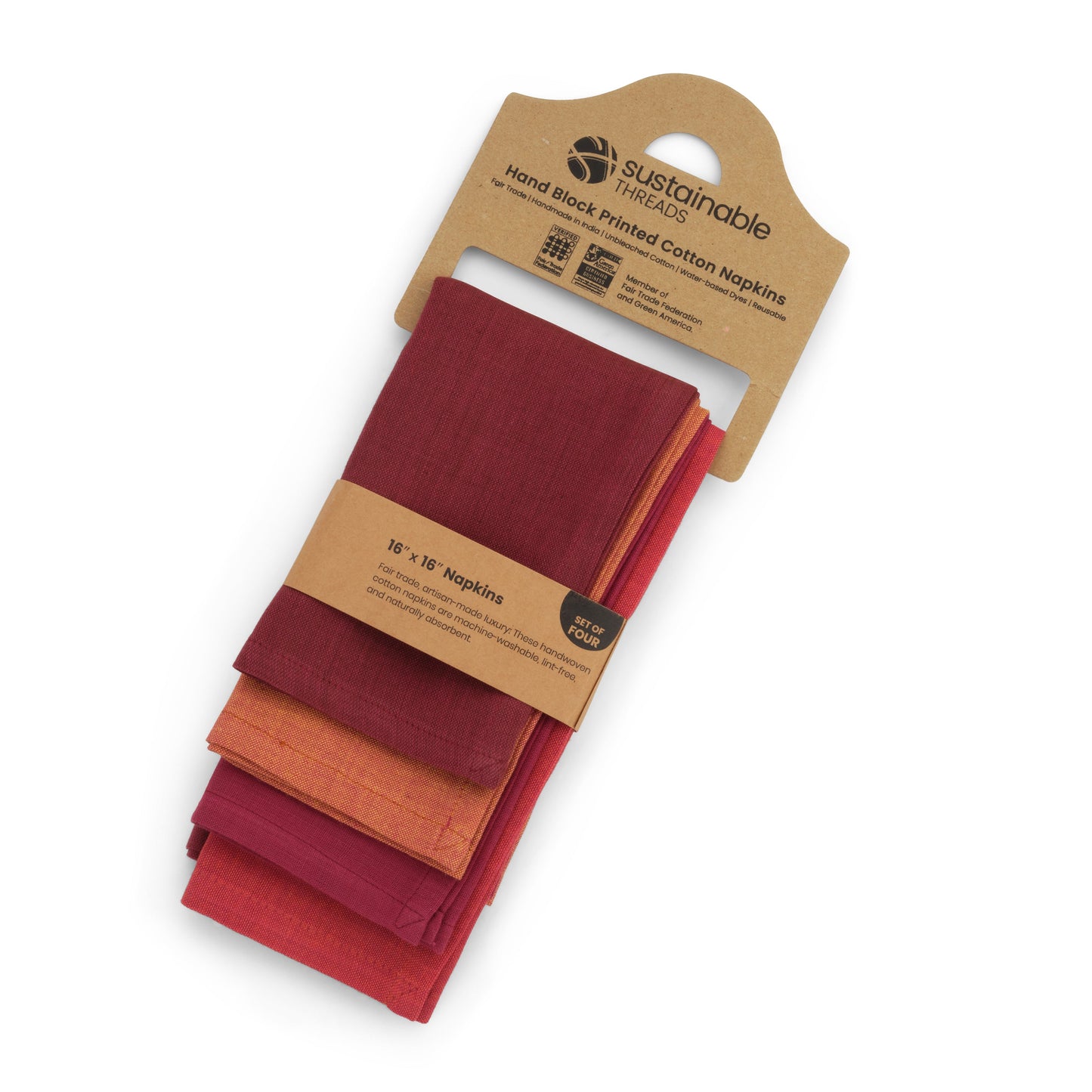 Handwoven Cotton Napkins, Set of 4 | 16" × 16" | Fair Trade | Interplay