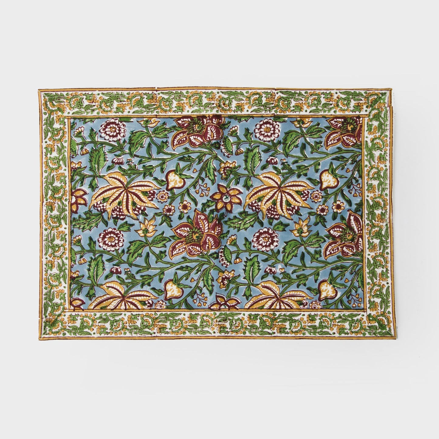 Hand Block Printed Cotton Placemats Set of 4 – Green & Blue Floral
