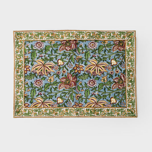 Hand Block Printed Cotton Placemats Set of 4 – Green & Blue Floral