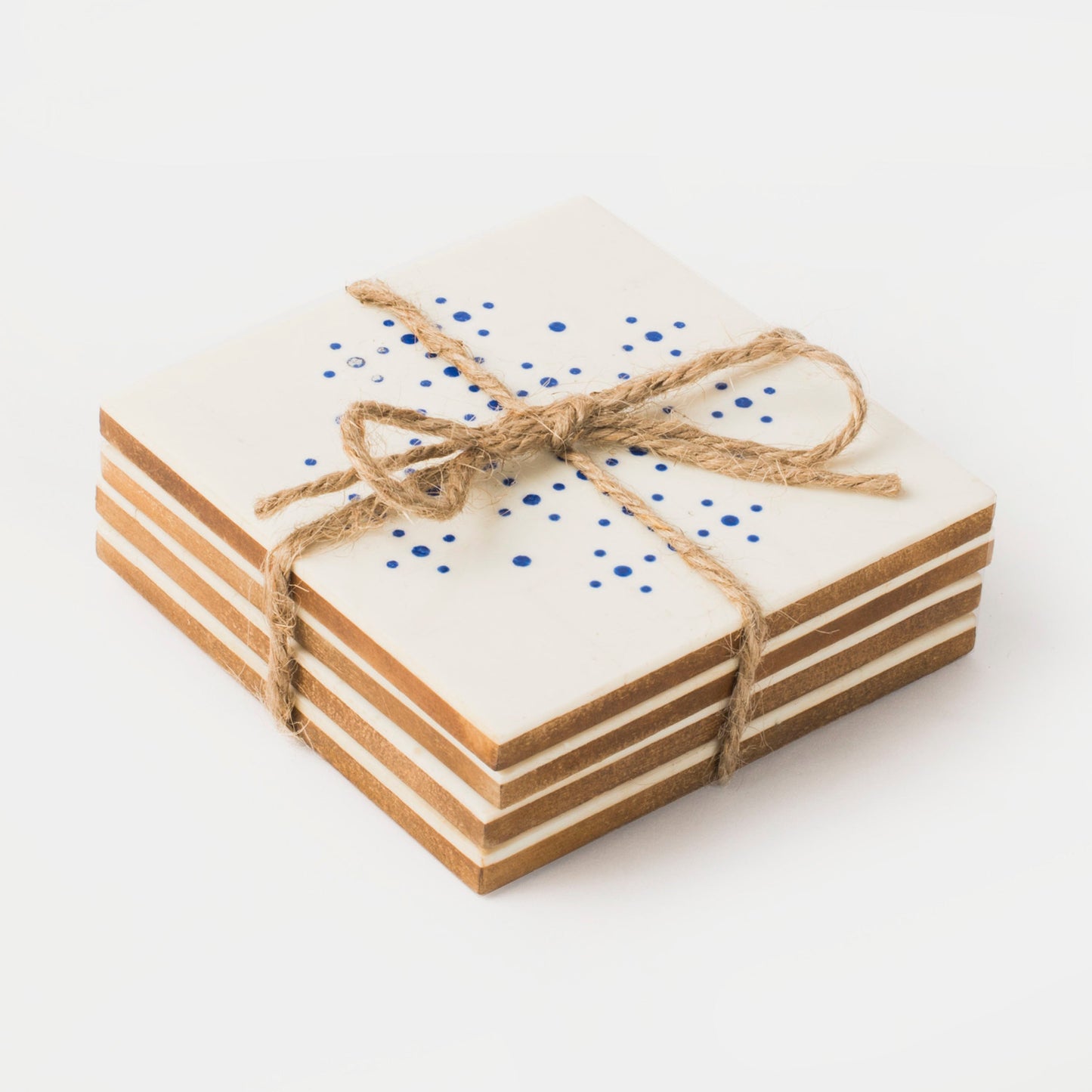 Handcrafted Perfora White & Blue Coaster Set of 4
