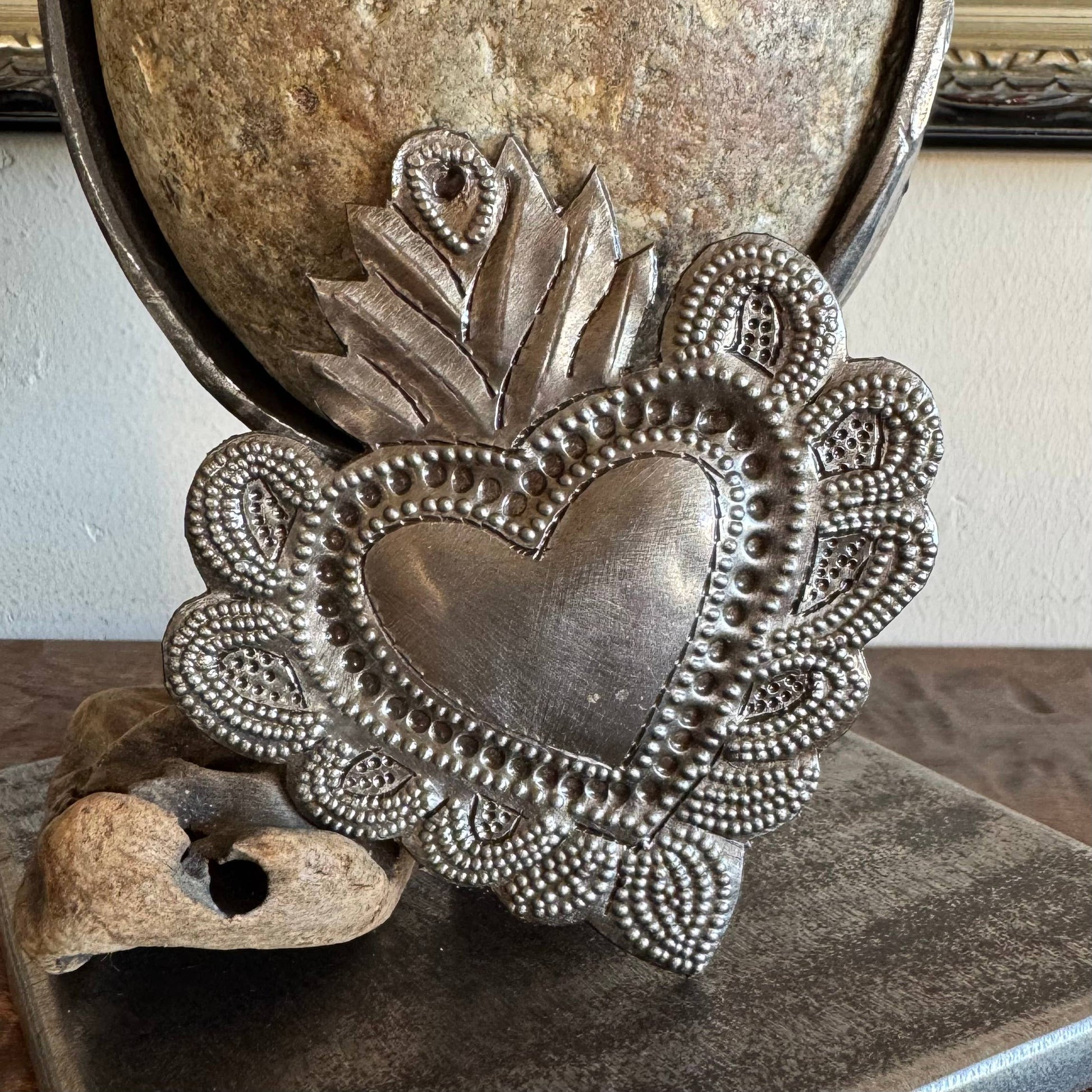 Sacred Heart, Wall Decor,Handmade Metal Haiti 3.25"x3.5"