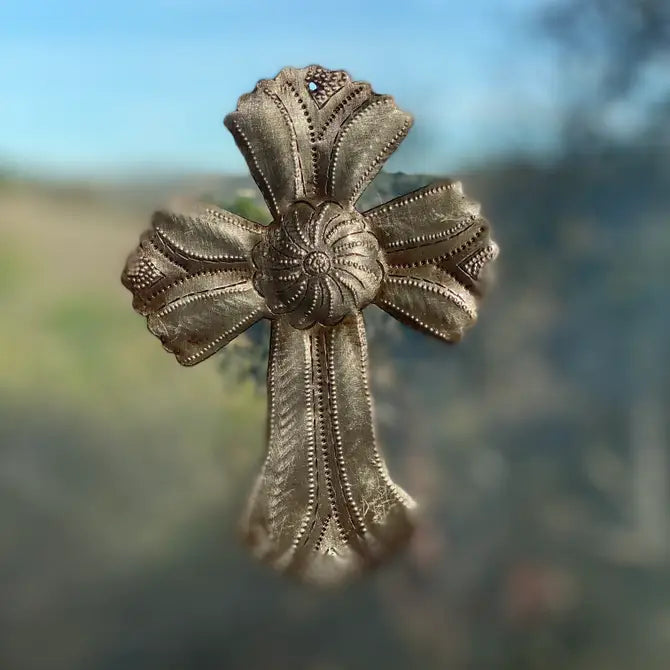 Recycled Metal Cross, Milagro 4.5"x6.75"