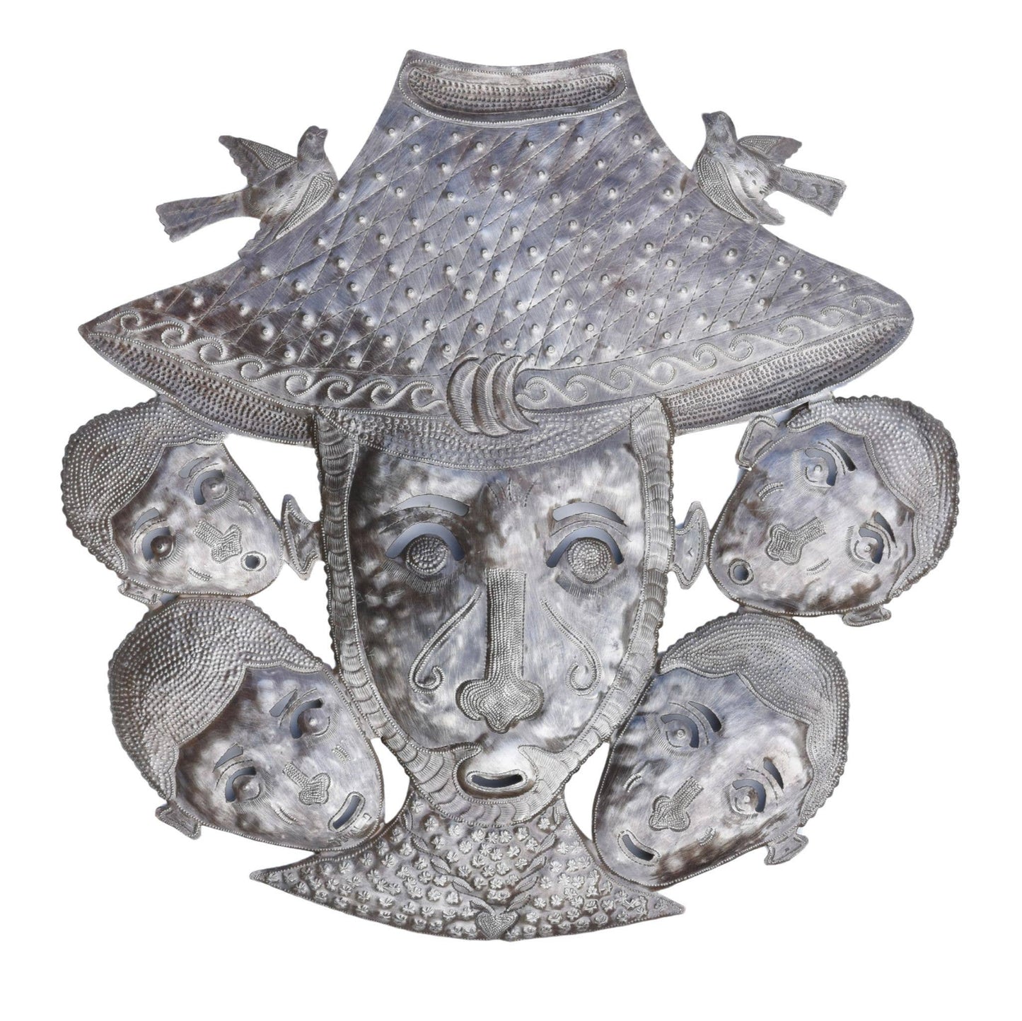 Papa Zaka Farmer Mask, Traditional Haitian Metal Art 22"