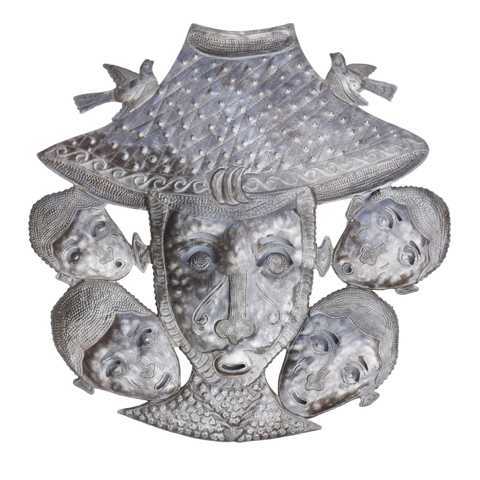 Papa Zaka Farmer Mask, Traditional Haitian Metal Art 22"