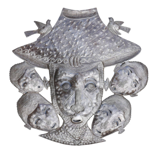 Papa Zaka Farmer Mask, Traditional Haitian Metal Art 22"