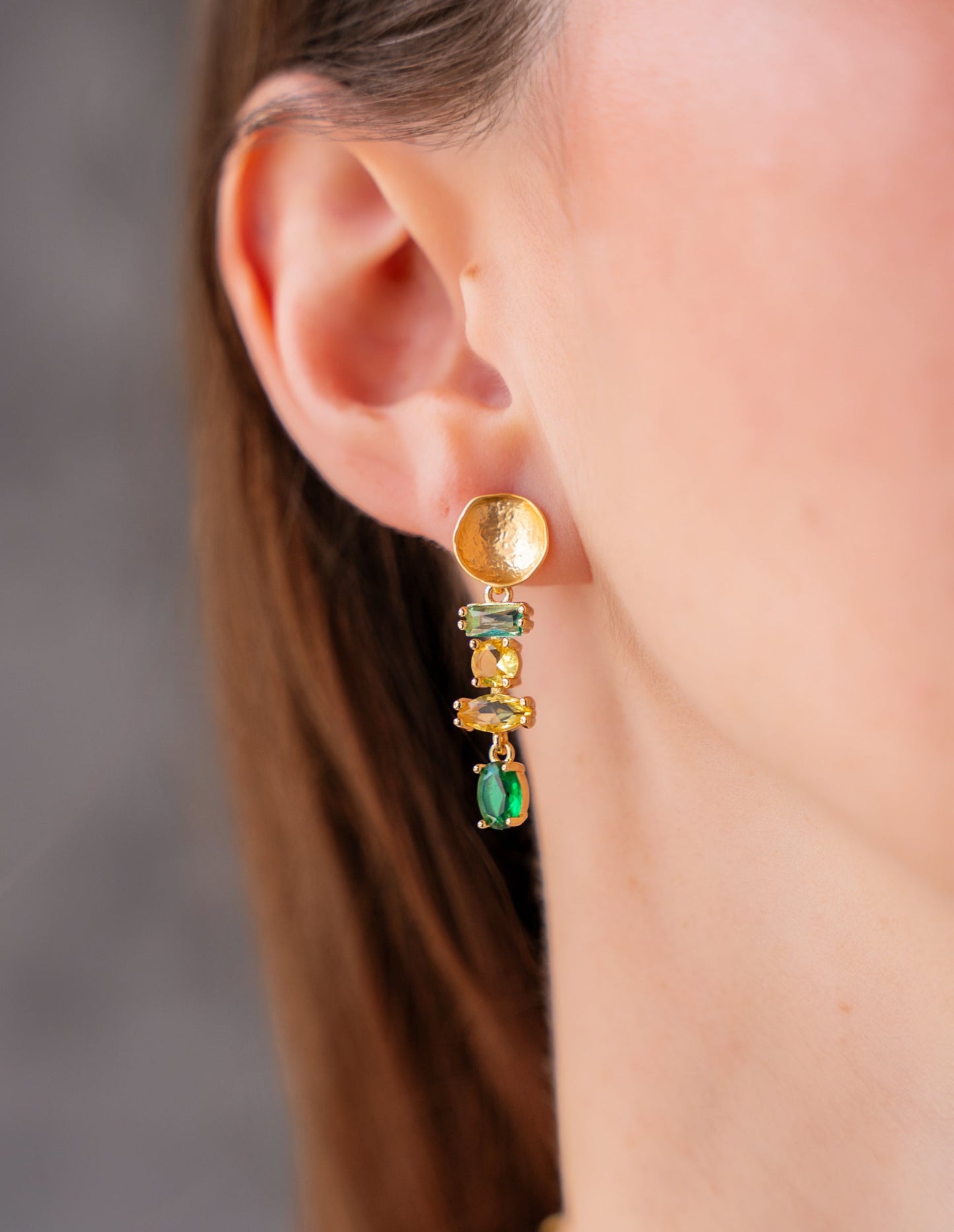 Green and Yellow Multi Gemstone Drop Earrings