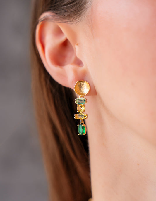 Green and Yellow Multi Gemstone Drop Earrings