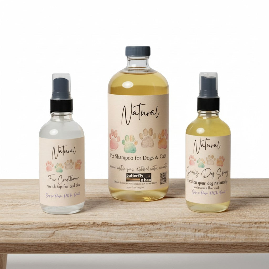 Natural Pet Care Kit | Organic Dog Shampoo, Paw Balm & Fur Conditioning Spray