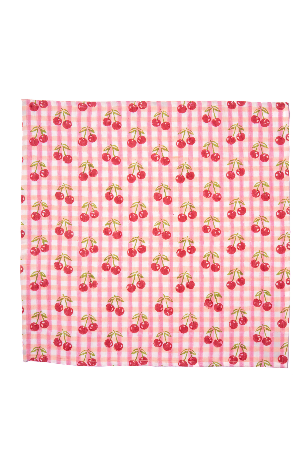 Cherry Blockprint Napkins in Red Gingham, Set of 4