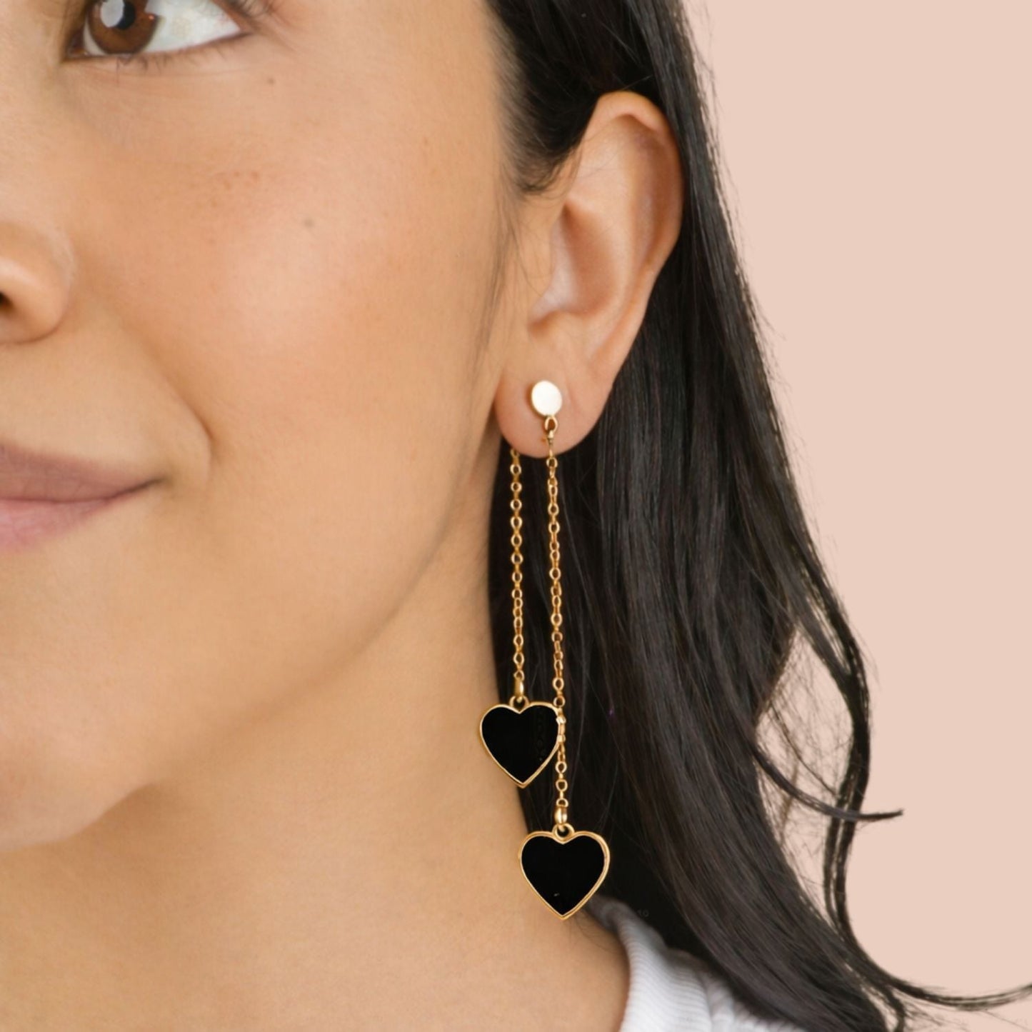 Single Hearted Girl Black Enamel Earrings | Gold Filled