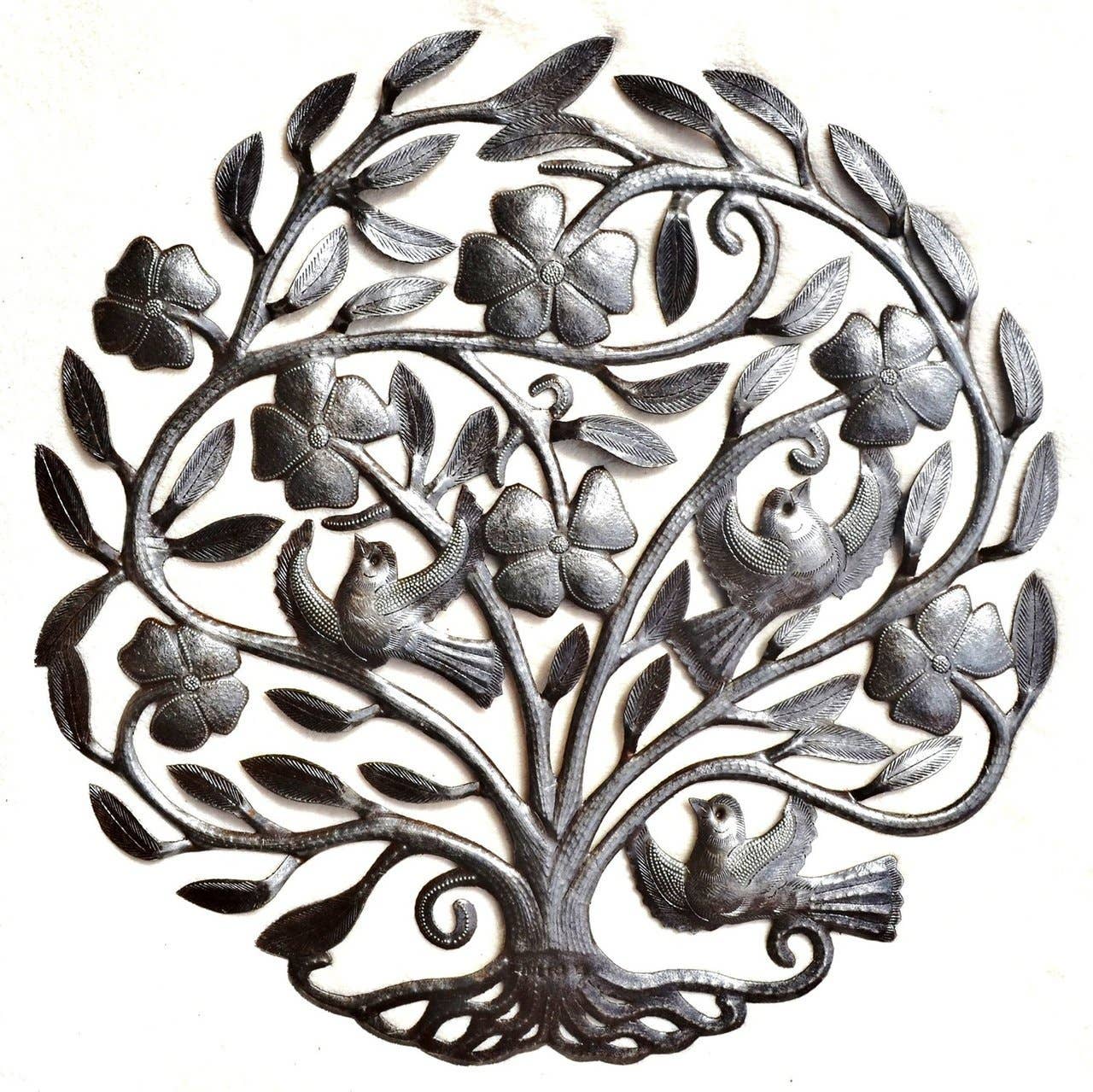 23" Musical Floral Tree of Life Metal Wall Hanging Art Haiti Indoor Outdoor Sculpture