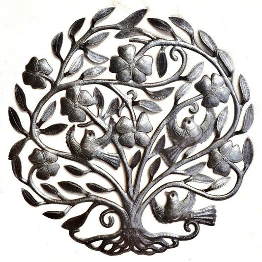 23" Musical Floral Tree of Life Metal Wall Hanging Art Haiti Indoor Outdoor Sculpture