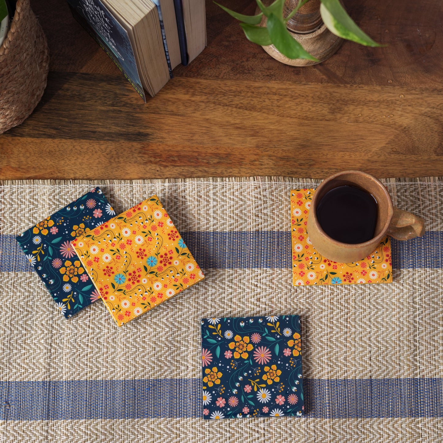 Sunburst Bloom Floral Coaster Set of 4