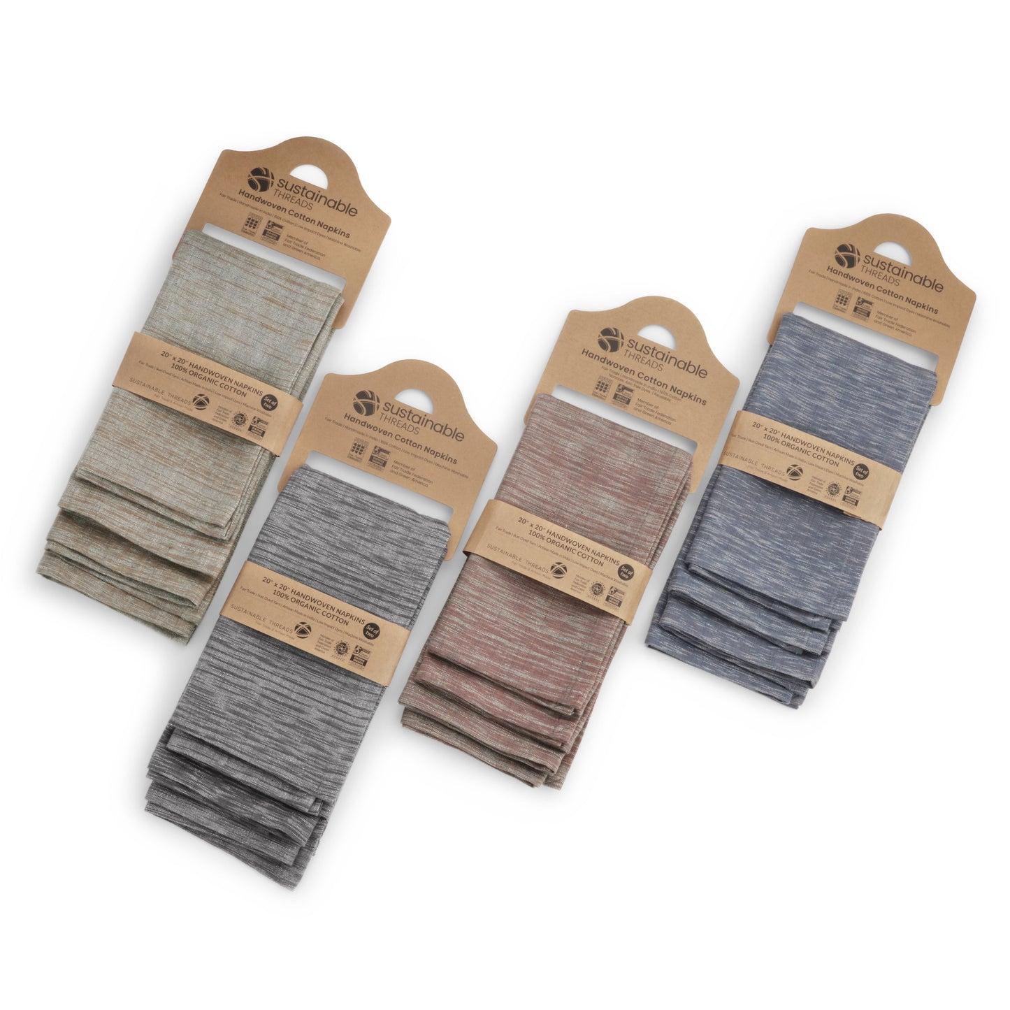 Handwoven Organic Cotton Napkins, Set of 2 | 20" × 20" | Fair Trade | Timeless