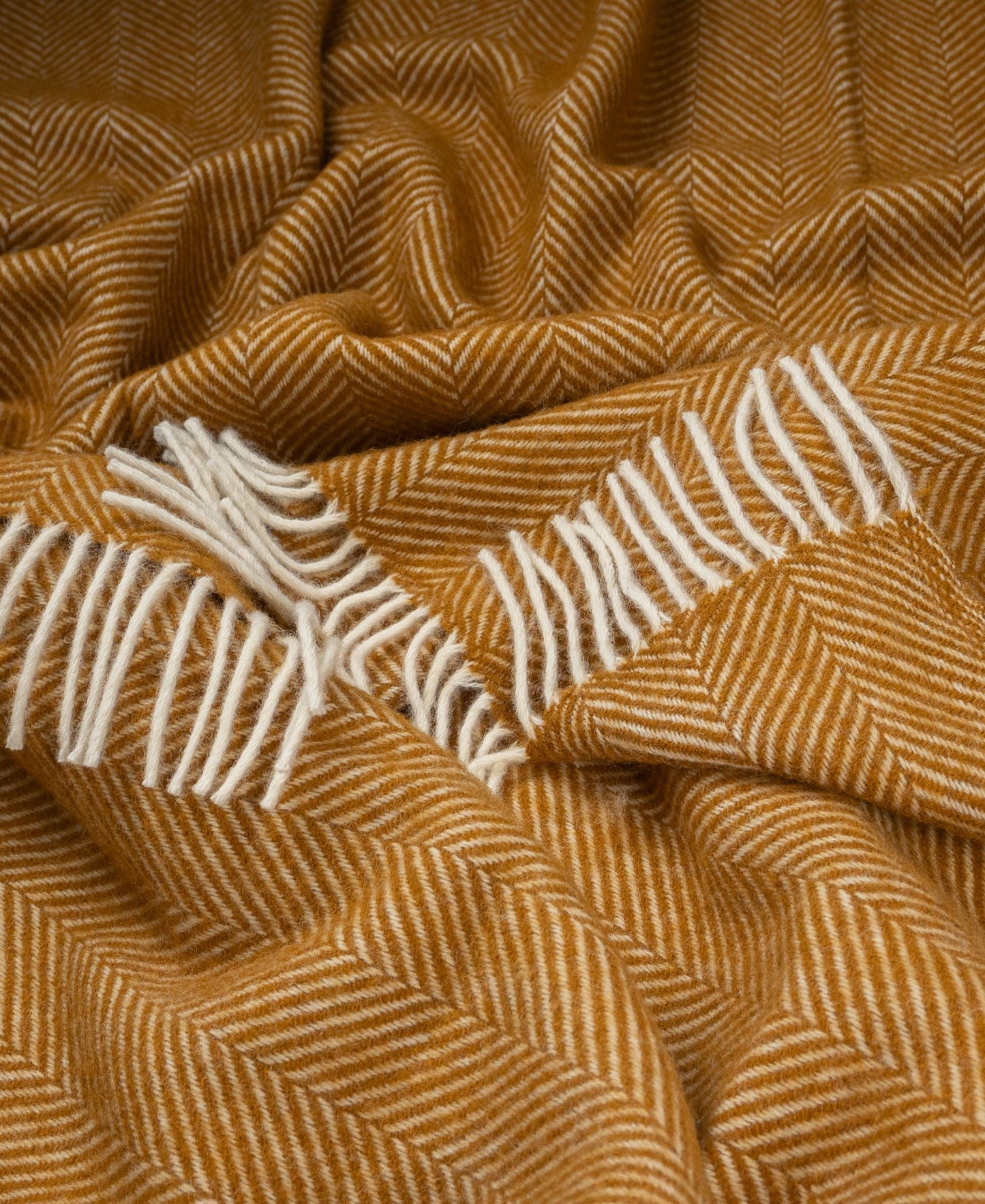 Highland Tweeds Herringbone Pure New Wool Throw - Whiskey