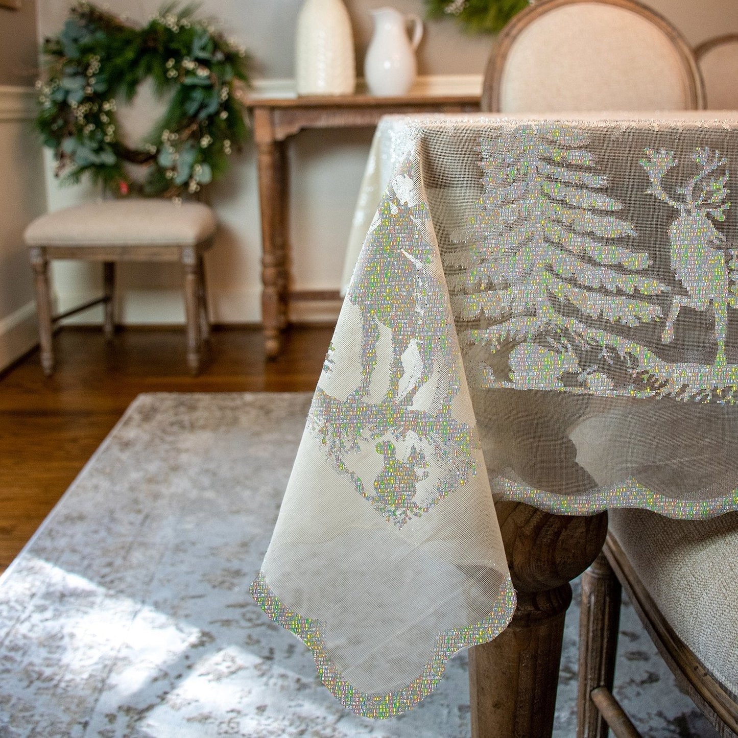 Prince of Scots Scottish Leno Gauze Christmas Tablecloth - Snow Lurex