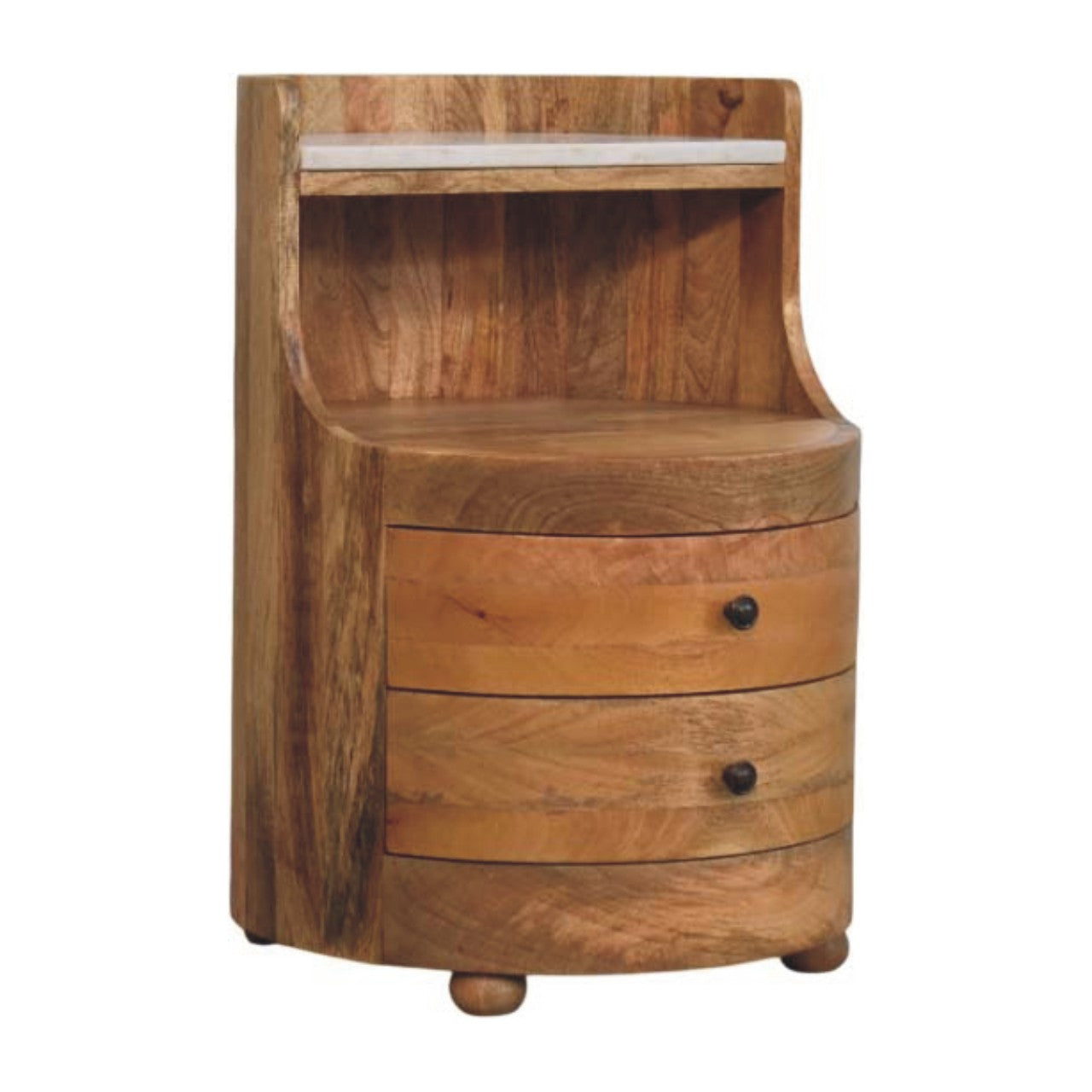 Solid Wood Curved Bedside with Marble Top