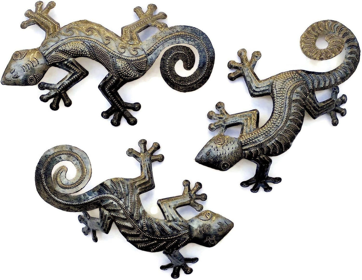 Geckos, Handmade From Recycled Steel Drum Barrels 8" x 6"