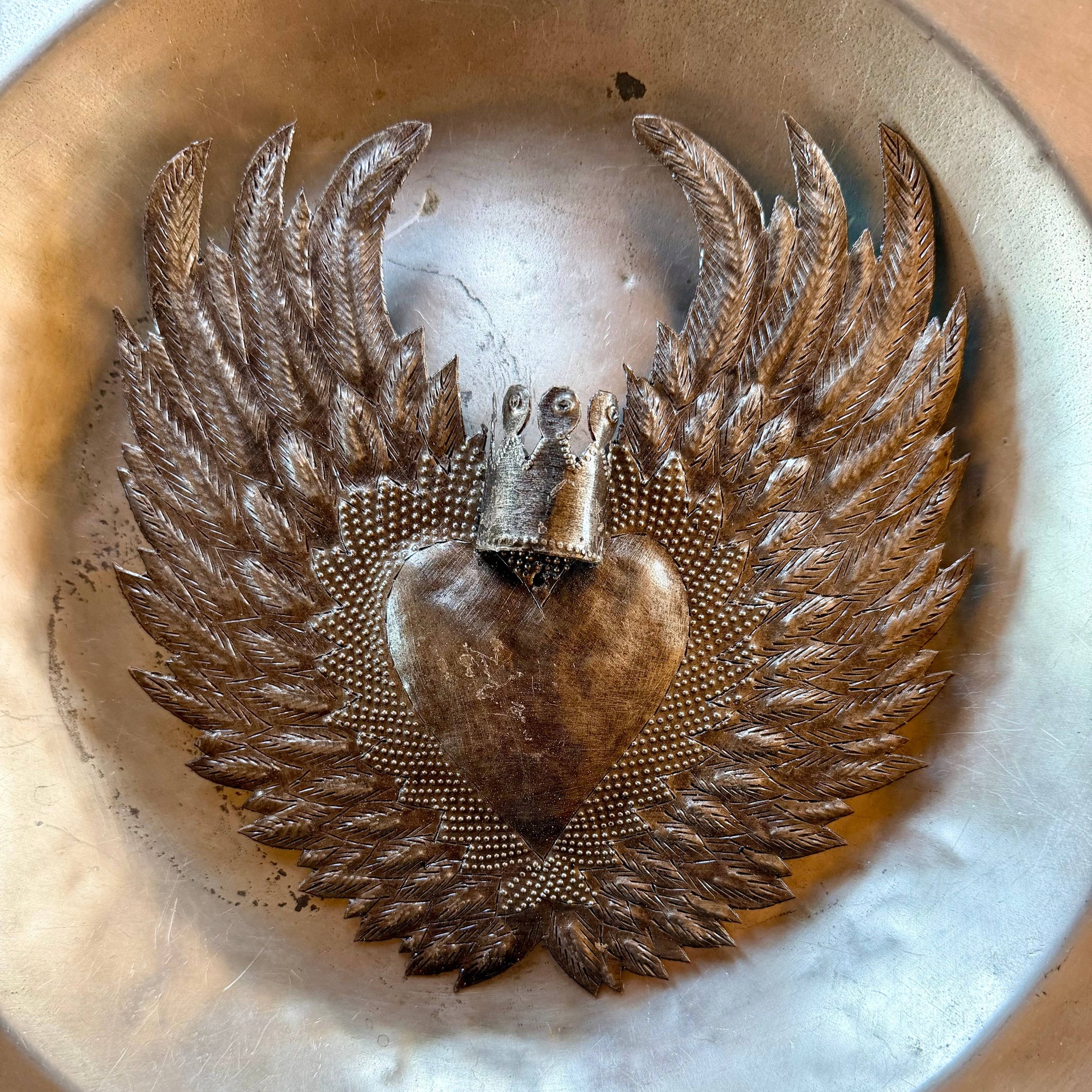 Sacred Heart Angel Wings Crown Haitian Metal Art Handmade