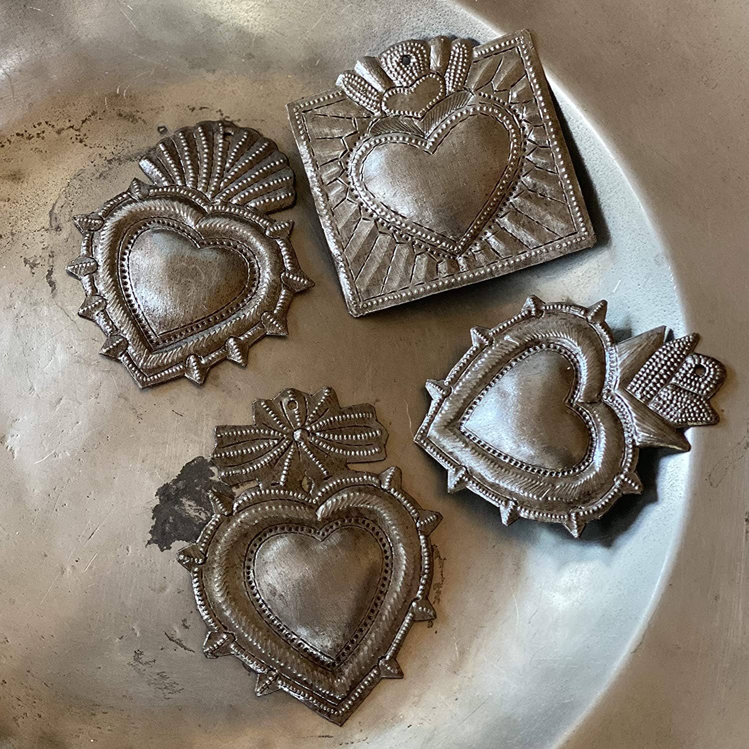 3" set/4 $3.20 ea, Milagro Heart, Sacred Hearts, Haitian Art