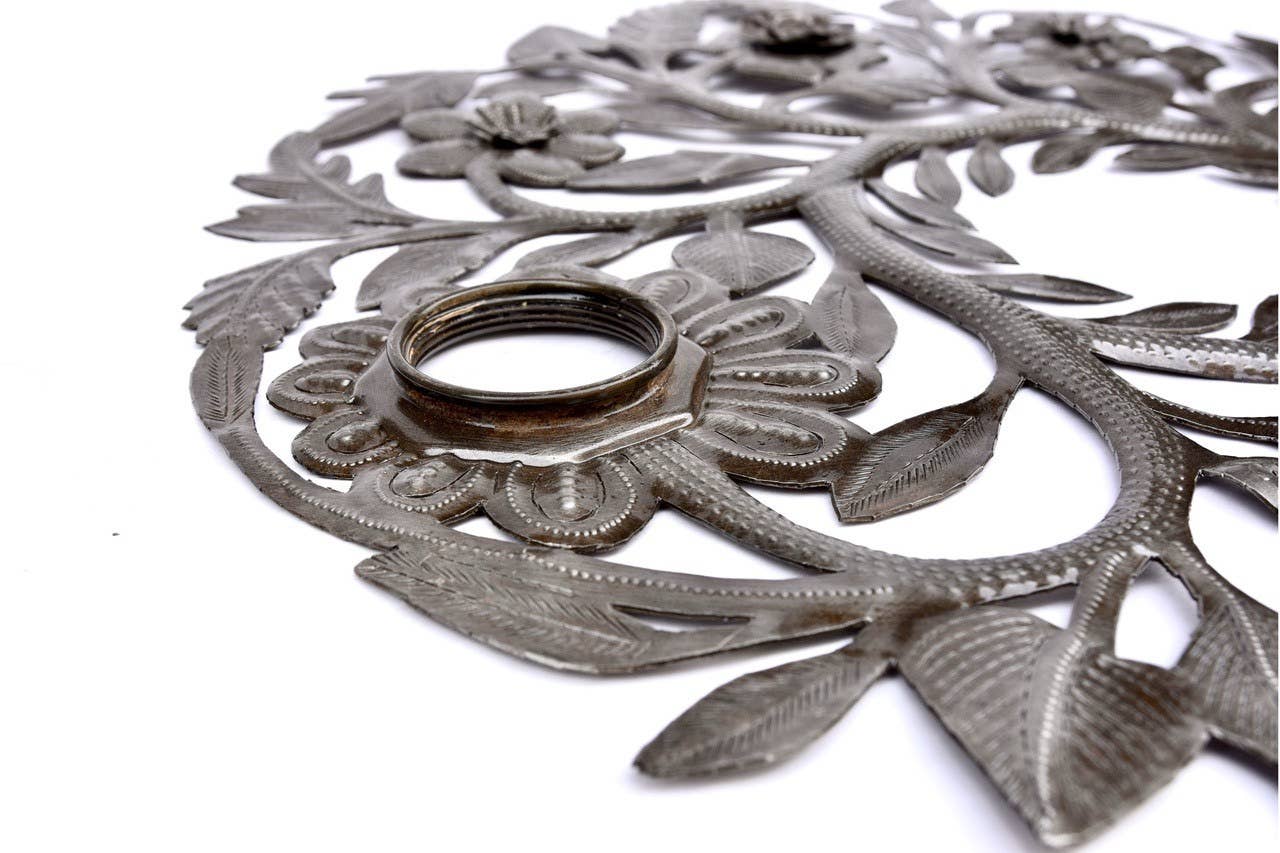 Haitian Handmade Metal Floral Wreath Wall Décor Steel Barrel