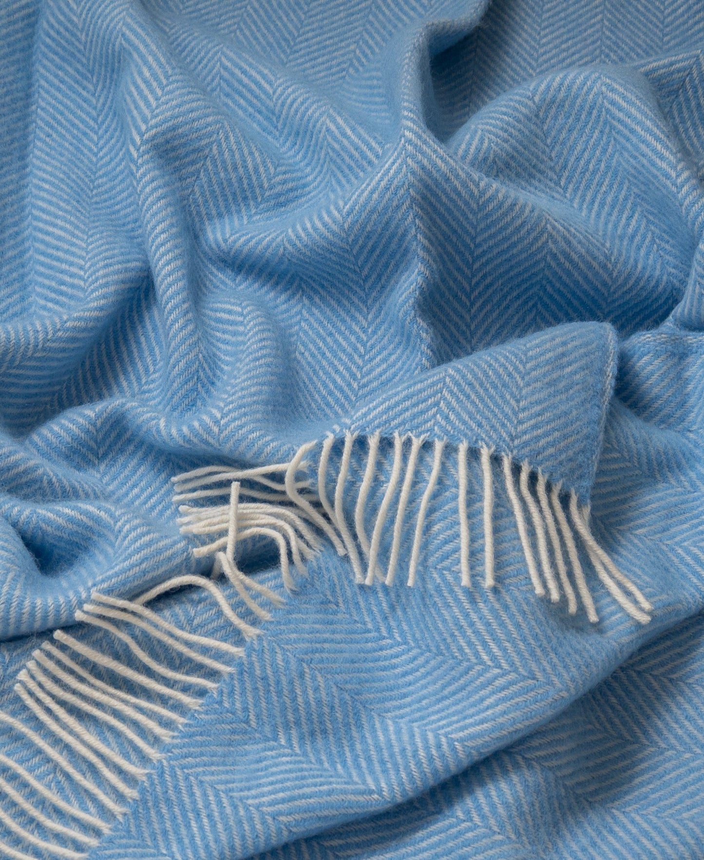 Highland Tweeds Herringbone Pure New Wool Throw - Sky Blue