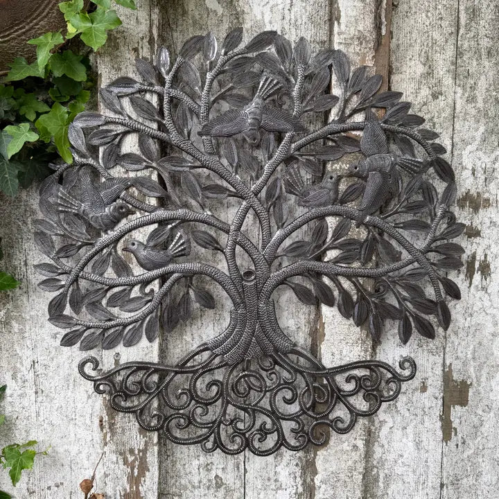 Haitian Metal Tree of Life Birds Wall Art 23 Hand Chiseled 